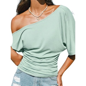 CUPSHE Women’s Striped Off Shoulder Top – Y2K Summer Casual Ruched Tee | soft fabric, ruched side detail, perfect for beach parties, vacation wear, lightweight summer tops(Green-2)