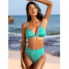 CUPSHE Bikini Set for Women Bathing Suit High Waisted Scalloped V Neck Two Pieces Swimsuit(Turquoise)