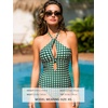 CUPSHE High Neck One Piece Swimsuit for Women Cutout Halter Swimwear | Removable Soft Cups, Back Hook, Classic Bum Coverage, Sexy Bathing Suit For Beach Vacation Pool Party Resort Getaways(Green/Geometric)