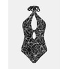 CUPSHE High Neck One Piece Swimsuit for Women Cutout Halter Swimwear | Removable Soft Cups, Back Hook, Classic Bum Coverage, Sexy Bathing Suit For Beach Vacation Pool Party Resort Getaways(Black/Floral)