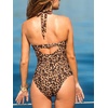 CUPSHE High Neck One Piece Swimsuit for Women Cutout Halter Swimwear | Removable Soft Cups, Back Hook, Classic Bum Coverage, Sexy Bathing Suit For Beach Vacation Pool Party Resort Getaways(Brown Leopard)