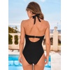 CUPSHE High Neck One Piece Swimsuit for Women Cutout Halter Swimwear | Removable Soft Cups, Back Hook, Classic Bum Coverage, Sexy Bathing Suit For Beach Vacation Pool Party Resort Getaways(Black)
