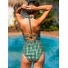 CUPSHE High Neck One Piece Swimsuit for Women Cutout Halter Swimwear | Removable Soft Cups, Back Hook, Classic Bum Coverage, Sexy Bathing Suit For Beach Vacation Pool Party Resort Getaways(Green/Geometric)