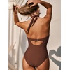 CUPSHE High Neck One Piece Swimsuit for Women Cutout Halter Swimwear | Removable Soft Cups, Back Hook, Classic Bum Coverage, Sexy Bathing Suit For Beach Vacation Pool Party Resort Getaways(Chocolate Brown)