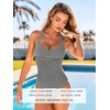 CUPSHE One Piece Swimsuit for Women Halter V Neck Full Coverage Swimwear | Bathing Suit, Removable Soft Cups, Adjustable Halter, Open Back, Classic Coverage, Vacation Ready(Deep Grey/Geo)