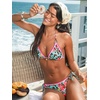 CUPSHE Triangle Bikini Set for Women Halter V Neck Two Piece Swim Suit | Backless, String Side Tie, Color Block, Moderate Coverage, Mid Rise, Sexy, Sweet, Cute, Beach Vacation, Resort, Cruise(Cyan/Pink Floral)