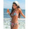 CUPSHE Triangle Bikini Set for Women Halter V Neck Two Piece Swim Suit | Backless, String Side Tie, Color Block, Moderate Coverage, Mid Rise, Sexy, Sweet, Cute, Beach Vacation, Resort, Cruise(Cyan/Pink Floral)