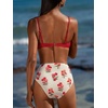 CUPSHE Two Piece Swimsuit Women High Waist Bikini Set Bathing Suit | Removable Soft Cups,V neck,Back self tie,Color block,Adjustable Straps,Back Hook,Ruched(Red/White/Floral)