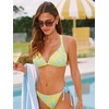CUPSHE Two Piece Swimsuit for Women Halter Bikini Set Bathing Suits | Removable Soft Cups,V Neck,Back Self Tie,Wide Strap,Textured Fabric,Low Rise,Side Lace Up(Yellow/Blue Floral)