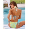 CUPSHE Two Piece Swimsuit for Women Halter Bikini Set Bathing Suits | Removable Soft Cups,V Neck,Back Self Tie,Wide Strap,Textured Fabric,Low Rise,Side Lace Up(Yellow/Blue Floral)