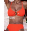 CUPSHE Women Bikini Set Swimsuit Cutout O Ring Crossback Tie Bathing Suit | Mid Rise, Textured Fabric, Scoop Neck, Mid Leg Cut, Moderate Coverage, Two Piece Swim Suit For Beach Vacations, Pool Days(Red Orange)