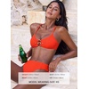 CUPSHE Women Bikini Set Swimsuit Cutout O Ring Crossback Tie Bathing Suit | Mid Rise, Textured Fabric, Scoop Neck, Mid Leg Cut, Moderate Coverage, Two Piece Swim Suit For Beach Vacations, Pool Days(Red Orange)