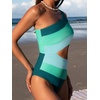 CUPSHE Women One Piece Swimsuit One Shoulder Bathing Suit Cutout Monokini | Removable Soft Cups, Color Block, Classic Bum Coverage, Swim Suit For Beach Vacation Cruise Pool Party(Green Color Block)
