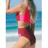CUPSHE Women One Piece Swimsuit One Shoulder Bathing Suit Cutout Monokini | Removable Soft Cups, Color Block, Classic Bum Coverage, Swim Suit For Beach Vacation Cruise Pool Party(Pink/ Wine Red)