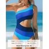 CUPSHE Women One Piece Swimsuit One Shoulder Bathing Suit Cutout Monokini | Removable Soft Cups, Color Block, Classic Bum Coverage, Swim Suit For Beach Vacation Cruise Pool Party(Blue Color Block)