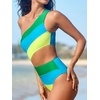 CUPSHE Women One Piece Swimsuit One Shoulder Bathing Suit Cutout Monokini | Removable Soft Cups, Color Block, Classic Bum Coverage, Swim Suit For Beach Vacation Cruise Pool Party(Blue/Yellow Green)