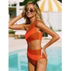 CUPSHE Women One Piece Swimsuit One Shoulder Bathing Suit Cutout Monokini | Removable Soft Cups, Color Block, Classic Bum Coverage, Swim Suit For Beach Vacation Cruise Pool Party(Orange Red Color Block)
