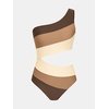 CUPSHE Women One Piece Swimsuit One Shoulder Bathing Suit Cutout Monokini | Removable Soft Cups, Color Block, Classic Bum Coverage, Swim Suit For Beach Vacation Cruise Pool Party(Brown Color Block)