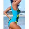 CUPSHE Women One Piece Swimsuit One Shoulder Bathing Suit Cutout Monokini | Removable Soft Cups, Color Block, Classic Bum Coverage, Swim Suit For Beach Vacation Cruise Pool Party(Blue/Yellow Green)