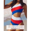 CUPSHE Women One Piece Swimsuit One Shoulder Bathing Suit Cutout Monokini | Removable Soft Cups, Color Block, Classic Bum Coverage, Swim Suit For Beach Vacation Cruise Pool Party(Red/Blue)