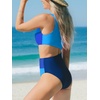 CUPSHE Women One Piece Swimsuit One Shoulder Bathing Suit Cutout Monokini | Removable Soft Cups, Color Block, Classic Bum Coverage, Swim Suit For Beach Vacation Cruise Pool Party(Blue Color Block)