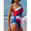 CUPSHE Women One Piece Swimsuit One Shoulder Bathing Suit Cutout Monokini | Removable Soft Cups, Color Block, Classic Bum Coverage, Swim Suit For Beach Vacation Cruise Pool Party(Red/Blue)