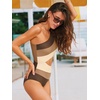 CUPSHE Women One Piece Swimsuit One Shoulder Bathing Suit Cutout Monokini | Removable Soft Cups, Color Block, Classic Bum Coverage, Swim Suit For Beach Vacation Cruise Pool Party(Brown Color Block)