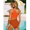 CUPSHE Women One Piece Swimsuit One Shoulder Bathing Suit Cutout Monokini | Removable Soft Cups, Color Block, Classic Bum Coverage, Swim Suit For Beach Vacation Cruise Pool Party(Orange Red Color Block)