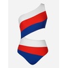 CUPSHE Women One Piece Swimsuit One Shoulder Bathing Suit Cutout Monokini | Removable Soft Cups, Color Block, Classic Bum Coverage, Swim Suit For Beach Vacation Cruise Pool Party(Red/Blue)