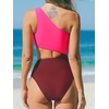 CUPSHE Women One Piece Swimsuit One Shoulder Bathing Suit Cutout Monokini | Removable Soft Cups, Color Block, Classic Bum Coverage, Swim Suit For Beach Vacation Cruise Pool Party(Pink/ Wine Red)