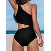 CUPSHE Women One Piece Swimsuit One Shoulder Bathing Suit Cutout Monokini | Removable Soft Cups, Color Block, Classic Bum Coverage, Swim Suit For Beach Vacation Cruise Pool Party(Black/White)