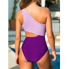 CUPSHE Women One Piece Swimsuit One Shoulder Bathing Suit Cutout Monokini | Removable Soft Cups, Color Block, Classic Bum Coverage, Swim Suit For Beach Vacation Cruise Pool Party(Lilac/Purple)