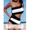 CUPSHE Women One Piece Swimsuit One Shoulder Bathing Suit Cutout Monokini | Removable Soft Cups, Color Block, Classic Bum Coverage, Swim Suit For Beach Vacation Cruise Pool Party(Black/White)