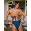 CUPSHE Women Two Piece Swimsuit Halter V Neck Bikini Set Bathing Suit | Removable soft cup,Self Tie,Triangle top,Adjustable strap,Lace up,Beach swimwear(Blue/Floral)
