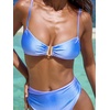 CUPSHE Women Two Piece Swimsuit V Neck Ruched Bikini Set Bathing Suit | Removable soft cup,High waist,Self Tie,U ring,Adjustable strap,Shiny fabric,Ombre Dye,Beach swimwear(Blue/Purple)