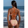 CUPSHE Women’s 2 Piece Bikini Set Back Braided Straps with Reversible Bottom(Orange/Pink Gingham)