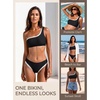CUPSHE Women’s Bikini Set One Shoulder Color Block Two Piece Swimsuit | Bathing Suit, Swim Suit, Color Block, Removable Soft Cups, Asymmetrical, Adjustable Strap, Moderate Coverage, Beach Vacation(Black/Beige)