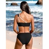 CUPSHE Women’s Bikini Set One Shoulder Color Block Two Piece Swimsuit | Bathing Suit, Swim Suit, Color Block, Removable Soft Cups, Asymmetrical, Adjustable Strap, Moderate Coverage, Beach Vacation(Black/Beige)