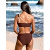 CUPSHE Women’s Bikini Set One Shoulder Color Block Two Piece Swimsuit | Bathing Suit, Swim Suit, Color Block, Removable Soft Cups, Asymmetrical, Adjustable Strap, Moderate Coverage, Beach Vacation(Coffee Brown/Beige)