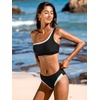 CUPSHE Women’s Bikini Set One Shoulder Color Block Two Piece Swimsuit | Bathing Suit, Swim Suit, Color Block, Removable Soft Cups, Asymmetrical, Adjustable Strap, Moderate Coverage, Beach Vacation(Black/Beige)