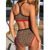 CUPSHE Women’s Bikini Set Scoop Neck Racerback Two Piece Swimsuit Textured | Sporty Bathing Suit, Removable Soft Cups, Color Block, Adjustable Straps, Seamless, Light Bust Support, Beach Vacation(Brown/Leopard)