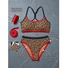 CUPSHE Women’s Bikini Set Scoop Neck Racerback Two Piece Swimsuit Textured | Sporty Bathing Suit, Removable Soft Cups, Color Block, Adjustable Straps, Seamless, Light Bust Support, Beach Vacation(Brown/Leopard)