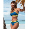 CUPSHE Women’s Bikini Set Scoop Neck Racerback Two Piece Swimsuit Textured | Sporty Bathing Suit, Removable Soft Cups, Color Block, Adjustable Straps, Seamless, Light Bust Support, Beach Vacation(Blue/Yellow)