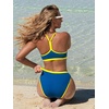 CUPSHE Women’s Bikini Set Scoop Neck Racerback Two Piece Swimsuit Textured | Sporty Bathing Suit, Removable Soft Cups, Color Block, Adjustable Straps, Seamless, Light Bust Support, Beach Vacation(Blue/Yellow)