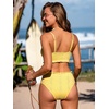 CUPSHE Women’s Bikini Set Scoop Neck Two Piece Textured Ruffle Swimsuit | Adjustable Straps,Merrow Edge,Mid Rise Bottom,Sporty Bathing Suit For Vacation And Beach(Light Yellow)