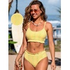 CUPSHE Women’s Bikini Set Scoop Neck Two Piece Textured Ruffle Swimsuit | Adjustable Straps,Merrow Edge,Mid Rise Bottom,Sporty Bathing Suit For Vacation And Beach(Light Yellow)
