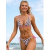 CUPSHE Women’s Bikini Set Triangle Two Piece Swimsuit Sweet Leopard Print | Ruched, Crisscross Back Tie, Extra Cheeky, Extra High Leg, String Side Tie, Low Rise, Fixed Underbust Band, Beach Vacation(Bubblegum Pink/Leopard)
