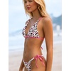 CUPSHE Women’s Bikini Set Triangle Two Piece Swimsuit Sweet Leopard Print | Ruched, Crisscross Back Tie, Extra Cheeky, Extra High Leg, String Side Tie, Low Rise, Fixed Underbust Band, Beach Vacation(Bubblegum Pink/Leopard)