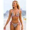 CUPSHE Women’s Bikini Set Triangle Two Piece Swimsuit Sweet Leopard Print | Ruched, Crisscross Back Tie, Extra Cheeky, Extra High Leg, String Side Tie, Low Rise, Fixed Underbust Band, Beach Vacation(Bubblegum Pink/Leopard)