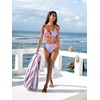 CUPSHE Women’s Bikini Set Triangle Two Piece Swimsuit V Neck Bathing Suit Spaghetti Straps Back Tie Retro Swimwear(Periwinkle/Floral)